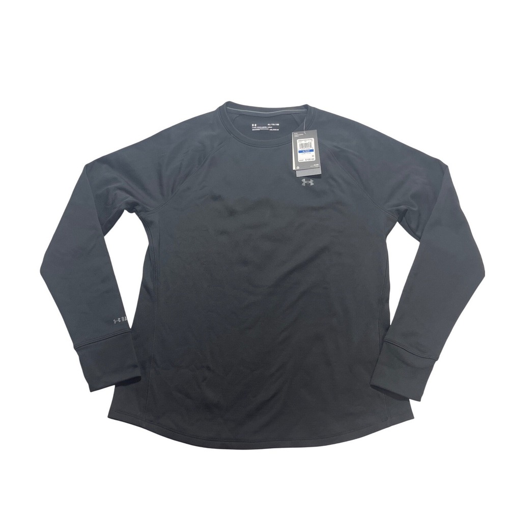 Under Armour Womens UA Base 4.0 Crew Neck Top Black XL 1353351 ColdGear‎ NWT
